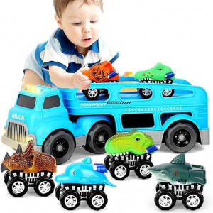 Set camion si 6 masinute pentru copii Kramow, plastic/cauciuc, multicolor, diferite marimi