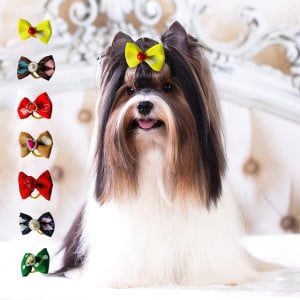 Set de 10 clame de par pentru animale de companie Kiuiom, cauciuc/textil, multicolor, 3-4 cm 