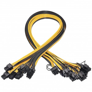 Set de 10 cabluri de alimentare cu 6+2 pini Smallterm, plastic, galben/negru, 50 cm - Img 1