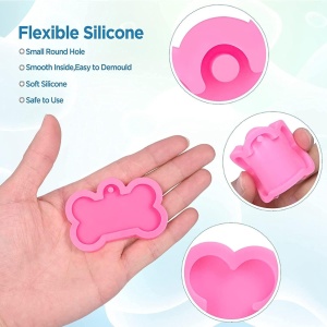 Set de 10 forme pentru brelocuri si 20 lantisoare Smallterm, silicon/metal, roz/argintiu