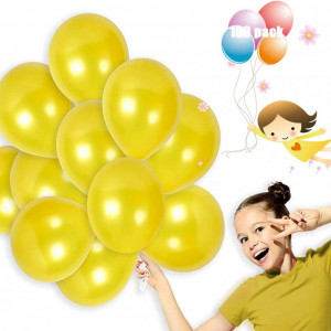 Set de 100 de baloane pentru petrecere JIASHA, latex, galben, 30 cm - Img 1