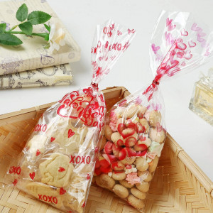 Set de 100 pungi pentru dulciuri Kesote, platic, transparent/rosu, 27,5 x 12,5 cm - Img 6