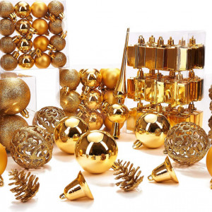 Set de 101 globuri pentru Craciun Brubaker, auriu, plastic, 3,5 - 5,5 cm - Img 5