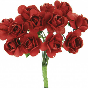Set de 12 buchete de trandafiri Stefanazzi, hartie, rosu inchis/verde, 10 cm - Img 4