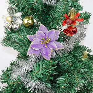 Set de 12 flori artificiale de Craciun NOVELTY GIFTS1, textil, mov, 13 cm - Img 5