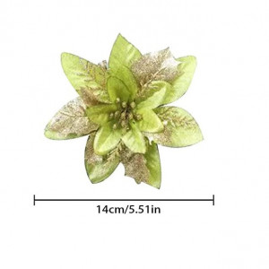 Set de 12 flori de Craciun Anyingkai, plastic, verde/auriu, 14 cm - Img 7