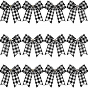 Set de 12 fundite pentru cadouri WILLBOND, textil, alb/negru, 15 cm - Img 1
