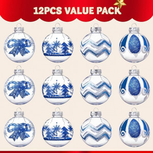 Set de 12 globuri pentru bradul de Craciun Joiedomi , plastic, albastru/transparent, 6/7 cm