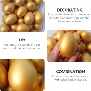 Set de 12 oua pentru Paste Jojofuny, lemn, auriu, 6 x 4,5 cm - Img 7