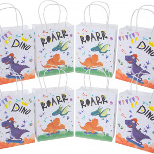 Set de 12 pungi cadou cu dinozauri EKKONG, hartie, multicolor, 21 x 16 x 8 cm - Img 5