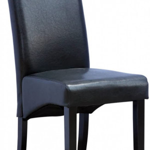 Set de 12 scaune de living Cambridge, piele sintetica neagra, picioare lemn inchis, spatar curbat