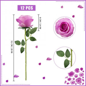 Set de 12 trandafiri artificiali YiYa, metal/plastic/matase, verde/roz, 51 cm - Img 7