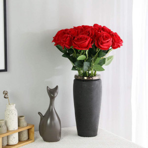 Set de 12 trandafiri artificiali YiYa, plastic/matase/metal, rosu, 45 cm - Img 4