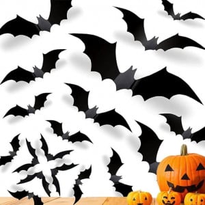 Set de 120 stickere cu lilieci pentru Halloween Kimimara, PVC, negru