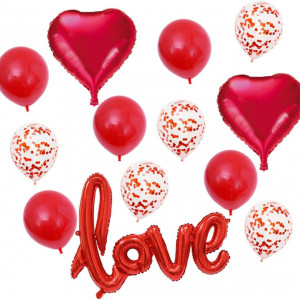 Set de 13 baloane pentru sarbatoare iubirii Nothers, latex/folie, rosu/alb