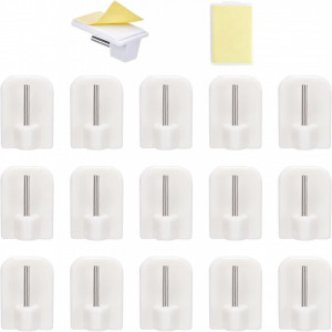 Set de 15 carlige autoadezive Cerioll, metal/plastic, alb, 1.7 x 2.4 cm
