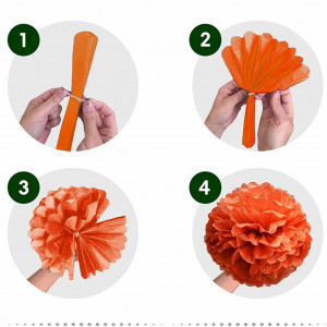 Set de 15 pompoane Balloono, hartie, portocaliu/alb, 20/25/30 cm - Img 2