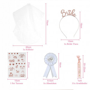Set de 16 accesorii pentru nunta Soomill, textil, rose/alb/auriu - Img 6