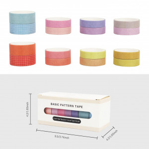 Set de 16 role de banda decorativa 	FYY, hartie washi, multicolor, 10 mm x 3 m / 15 mm x 3 m 