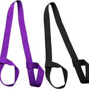 Set de 2 curele pentru transport covoare Elion, nailon, negru/mov, 150 x 3.8 cm