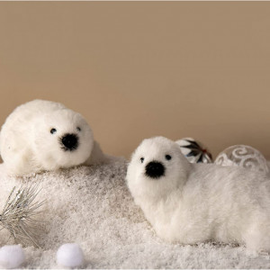 Set de 2 decoratiuni de Craciun Nature Vibe, alb, foca, blana, 15 x 8,9 x 6,1 cm / 10 x 9,4 x 15 cm - Img 2