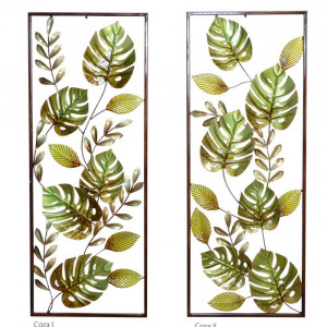 Set de 2 decoratiuni de perete Leaves, verde/argintiu, 91 x 35 cm - Img 1