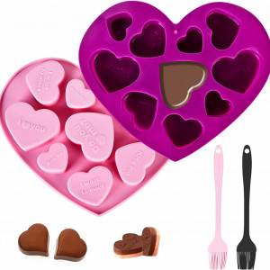 Set de 2 forme pentru ciocolata si 2 pensule Cresbel, silicon, roz/violet/negru, 18 x 15 x 2 cm - Img 1