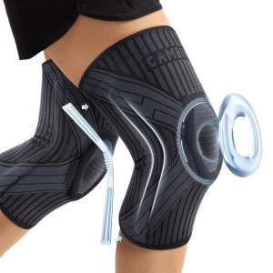 Set de 2 genunchiere cu stabilizatori laterali CAMBIVO, textil/gel, negru/gri, marimea S