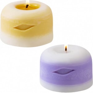 Set de 2 lumanari parfumate UNIVELA, ceara de soia, lavanda/vanilie, mov/galben, 190 g, 7,6 x 7,6 x 5,5 cm