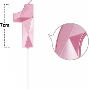 Set de 2 lumanari pentru aniversare 21 ani PARTY GO, model diamant, ceara, roz, 7 cm