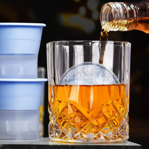 Set de 2 pahare pentru whisky, 2 forme penstru gheata si 2 suporturi Lighten Life, sticla/plastic, transparent/albastru, 286 ml - Img 4