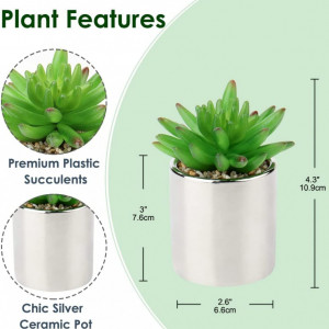 Set de 2 plante artificiale in ghiveci Briful, plastic/ceramica, argintiu/verde, 6,6 x 10,9 cm - Img 5