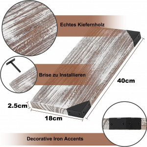 Set de 2 rafturi de perete QILICZ, lemn, maro/negru, 40 × 18 × 2,5 cm - Img 5
