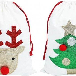Set de 2 saci pentru cadouri de Craciun PerFest, poliester, alb/rosu/verde, 30 x 40 cm