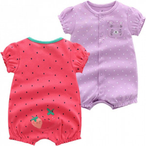 Set de 2 salopete cu maneci scurte pentru bebelusi JiAmy, bumbac, roz/mov, 9-12 luni - Img 1