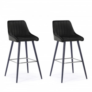 Set de 2 scaune de bar Glam negru, catifea, 51x53x106 cm - Img 1
