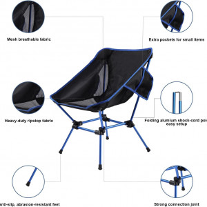 Set de 2 scaune pliabile pentru camping FBSPORT, nailon/aluminiul, albastru/negru/gri, 65 x 52 cm , maxim 150 kg - Img 2