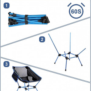 Set de 2 scaune pliabile pentru camping FBSPORT, nailon/aluminiul, albastru/negru/gri, 65 x 52 cm , maxim 150 kg - Img 3