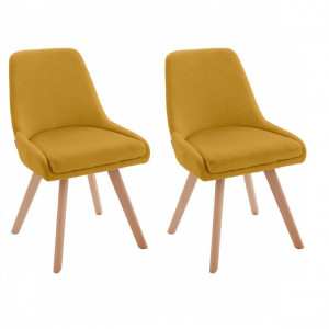 Set de 2 scaune Rudi, tesatura, stejar, mustar, 50x58x82 cm - Img 1