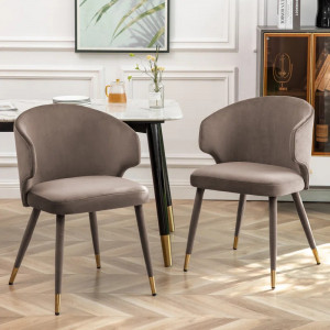 Set de 2 scaune tapitate Agness, catifea/metal, maro inchis/auriu, 50,9 x 52,9 x 81,9 cm