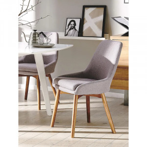 Set de 2 scaune tapitate Rozzer, lemn masiv/poliester, taupe/natur, 49 x 58 x 82 cm