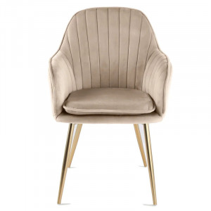 Set de 2 scaune tapitate Taraji, catifea/metal/lemn, taupe/auriu, 83,5 x 55 x 40,5 cm