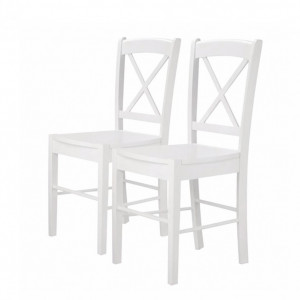 Set de 2 scaune Trion I (2er-Set) din lemn de cauciuc - alb