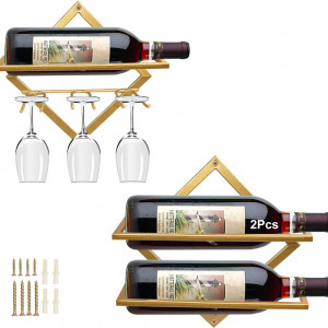 Set de 2 suporturi pentru sticlele de vin MERYSAN, metal, auriu, 26 x 25 cm / 25,8 x 25,8 cm - Img 1