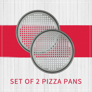 Set de 2 tavi cu gauri pentru pizza Maxi Nature, aluminiu, negru, rotund, 33,02 x 2,54  cm