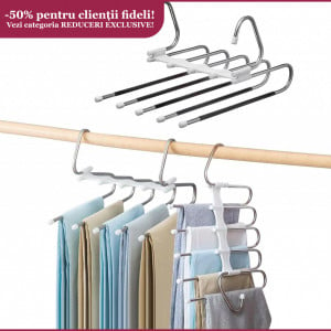 Set de 2 umerase pentru 5 perechi de pantaloni Genérico, otel inoxidabil/plastic, alb/argintiu, 33 x 23,7 cm 