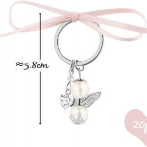 Set de 20 brelocuri cu pandativ inger pentru cadou de botez/nunta ABSOFINE, metal/organza, argintiu/roz/alb, 5,8 cm 