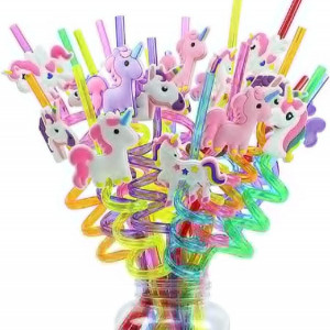 Set de 20 paie cu unicorni pentru bauturi TaoQi, PVC, multicolor, 26,4 cm