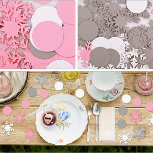 Set de 200 decoratiuni confetti de Craciun Gukasxi, hartie, roz/alb/gri, 3-4 cm - Img 4