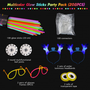 Set de 208 accesorii pentru petrecere GUBOOM, plastic, fluorescent, multicolor - Img 7